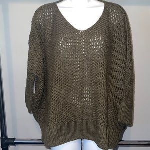 NWT Olive Green Knit Flowy V Neck Sweater